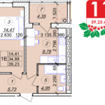 1 кімнатна квартира 39.23 м² на 3 поверсі (розташування 1)