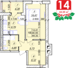 1 кімнатна квартира 44.35 м² на 3 поверсі