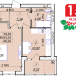 1 кімнатна квартира 48.26 м² на 3 поверсі
