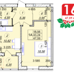 1 кімнатна квартира 47.59 м² на 3 поверсі