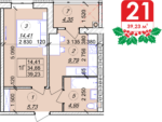 1 кімнатна квартира 39.23 м² на 4 поверсі (розташування 3)
