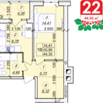1 кімнатна квартира 44.35 м² на 4 поверсі