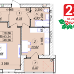 1 кімнатна квартира 48.26 м² на 4 поверсі