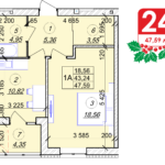 1 кімнатна квартира 47.59 м² на 4 поверсі