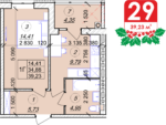 1 кімнатна квартира 39.23 м² на 5 поверсі (розташування 3)