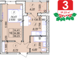 1 кімнатна квартира 39.23 м² на 2 поверсі (розташування 1)