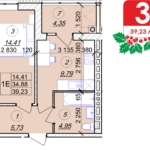 1 кімнатна квартира 39.23 м² на 2 поверсі (розташування 1)