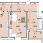 2 кімнатна квартира на 73.87 м² на 6 поверсі