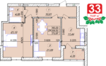 2 кімнатна квартира на 73.87 м² на 6 поверсі
