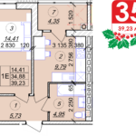 1 кімнатна квартира 39.23 м² на 6 поверсі (розташування 1)