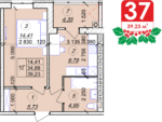 1 кімнатна квартира 39.23 м² на 6 поверсі (розташування 3)