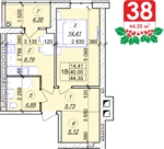 1 кімнатна квартира 44.35 м² на 6 поверсі