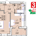 1 кімнатна квартира 48.26 м² на 6 поверсі