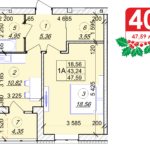 1 кімнатна квартира 47.59 м² на 6 поверсі