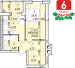 1 кімнатна квартира 44.35 м² на 2 поверсі