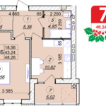 1 кімнатна квартира 48.26 м² на 2 поверсі
