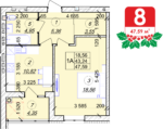 1 кімнатна квартира 47.59 м² на 2 поверсі