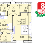1 кімнатна квартира 47.59 м² на 2 поверсі