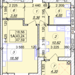 1 кімнатна квартира 47,59 м² на 3 поверсі