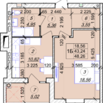 1 кімнатна квартира 48,26 м² на 5 поверсі