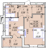 1 кімнатна квартира 48,26 м² на 2 поверсі