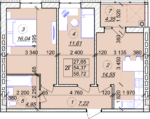 2 кімнатна квартира 58,72 м² на 2 поверсі