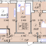 2 кімнатна квартира 58,72 м² на 2 поверсі