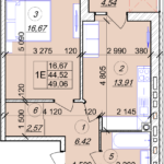 1 кімнатна квартира 49,06 м² на 3 поверсі