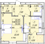 1 кімнатна квартира 54,56 м² на 3 поверсі