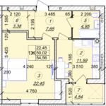 1 кімнатна квартира 54,56 м² на 2 поверсі