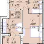 1 кімнатна квартира 41,58 м² на 6 поверсі